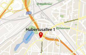 An der Hubertusallee 1 soll das Bürohochhaus erbaut werden. Map data © OpenStreetMap contributors