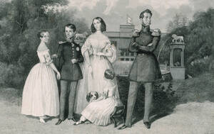 Nach Theodor Hosemann: Prinz Carl von Preußen mit seiner Familie vor dem Schloss Glienicke, um 1842. Foto: SPSG / Daniel Lindner