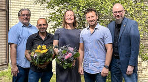 Gemeinsam für eine gerechte und weltoffene EHB: (v.l.n.r.) Kanzler Andreas Flegl, Diversitätsbeauftr. Prof. Dr. Zülfukar Cetin, 2. Vizepräs. Prof. Dr. Lena Kreck, Vizepräs. Prof. Dr. Michael Komorek, Präs. Prof. Dr. Sebastian Schröer-Werner. Foto: EHB