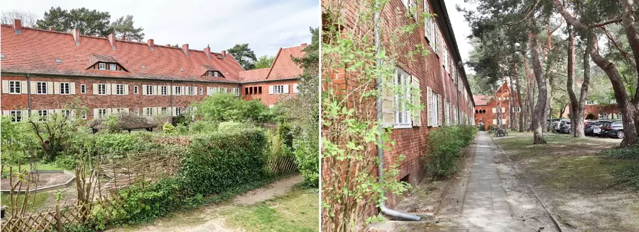 Sehnsuchtsorte einer Kindheit: Heidehof 6 Rückseite mit Fußballplatz und Wohnriegel Heidehof 4 links vom Parkplatz heute. Foto: Torsten Montag