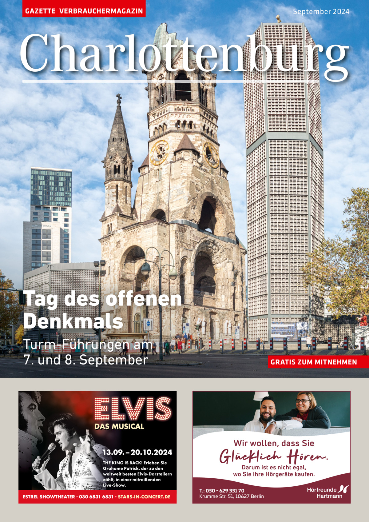 GAZETTE VERBRAUCHERMAGAZIN  September 2024  Charlottenburg  Tag des offenen Denkmals Turm-Führungen am 7. und 8. September  GRATIS ZUM MITNEHMEN